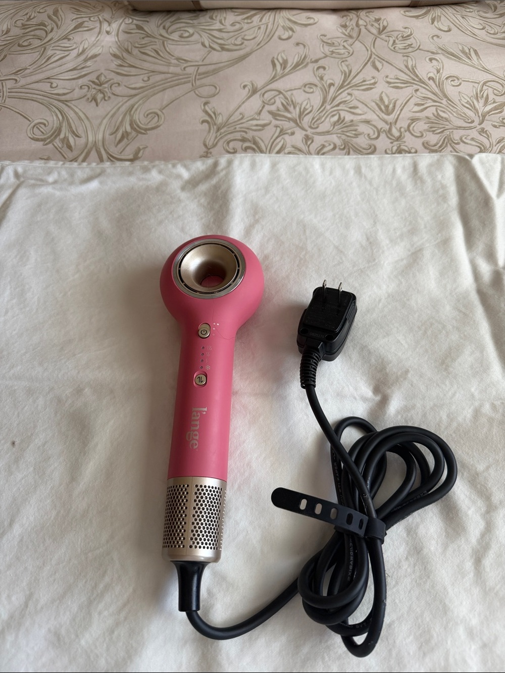 Lange Pink Axia Compact Hair Dryer with Silver Accents